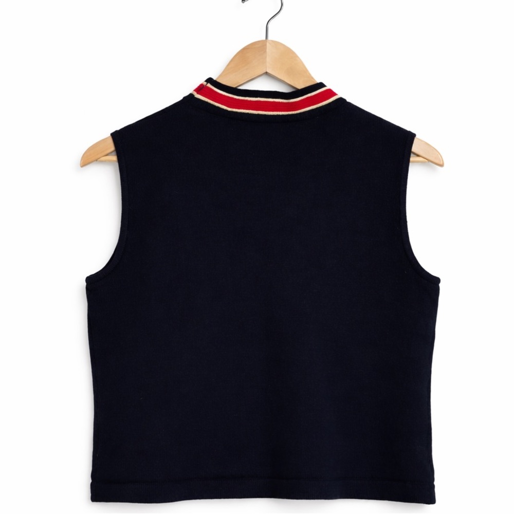 St John Marie Gray Santana Knit Sleeveless Top Navy Trim Vintage Size M USA - Picture 3 of 7